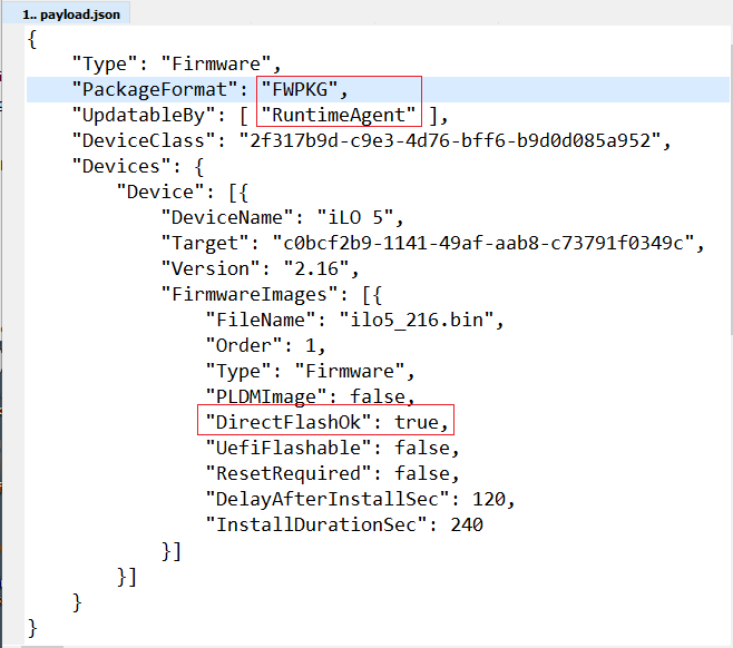 Figure 7: FWPKG iLO 5 metadata 