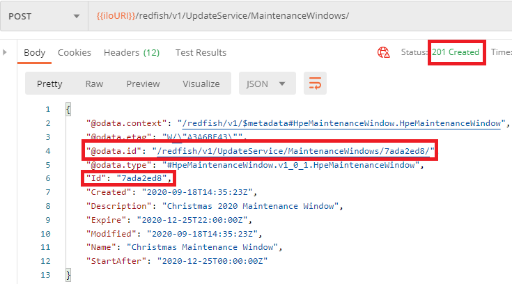 Figure 33: Response to a maintenance window creation