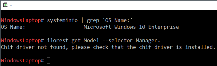 Figure 4: Unsuccessful in-band GET from laptop